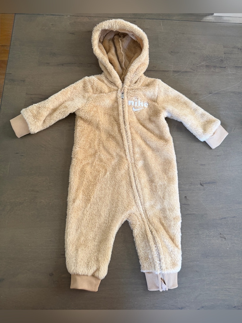 Nike Baby Beige Fleece One-Piece Hooded Bear Paw Coverall